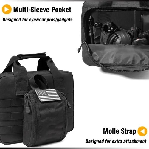 Miniatura 4 de DBTAC - Funda para pistola XS Bolsa táctica de 1 a 2 pistolas con cremallera con cerradura para campo de tiro al aire libre Parche de bandera