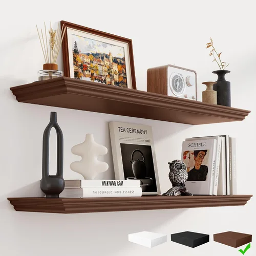 Miniatura 25 de Fun Memories Estantes flotantes de 24 pulgadas de largo, 9.3 pulgadas de profundidad, estantes flotantes de corona clásica para pared, estantes