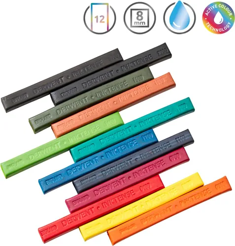 Miniatura 4 de Derwent Inktense Blocks - Juego de 12 bloques en caja metálica, bloque de 8mm, textura suave, soluble en agua, ideal para acuarela, ilustrar
