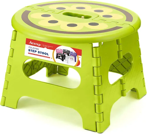 Miniatura 25 de ACSTEP Taburete plegable para adultos de 11 pulgadas de altura, taburete de plástico ligero plegable con capacidad de hasta 300 lbs, taburete Negro