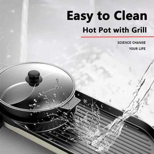 Miniatura 5 de Olla Caliente con Parrilla, Olla Caliente Eléctrica 2 en 1 Shabu Shabu Olla Caliente Barbacoa Coreana, Olla Caliente Desmontable 1200W / Bandeja