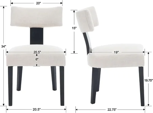 Miniatura 2 de RIVOVA Juego de 2 sillas de comedor de lino, sillas de comedor modernas con patas de madera negra, sillas tapizadas para comedor, cocina, tocador