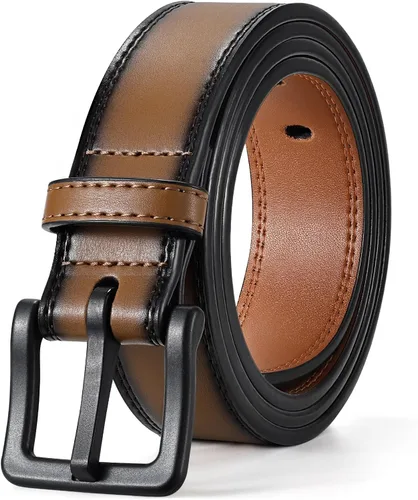 Miniatura 15 de XZQTIVE Cinturón de cuero hipoalergénico sin metal para hombre, cinturón de cuero para jeans y vestido, sin níquel, con hebilla negra