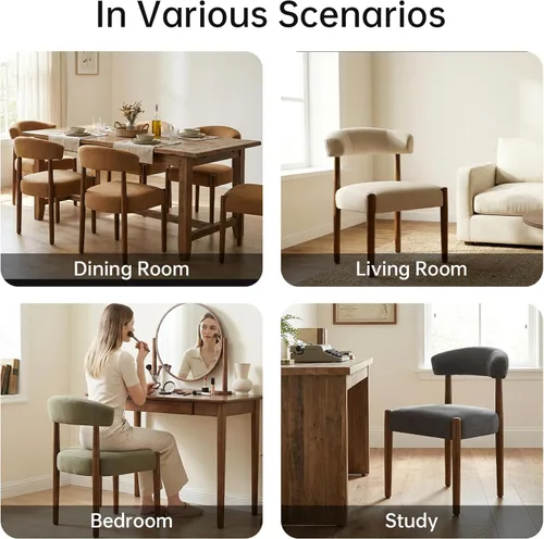 Miniatura 7 de VKNOW Juego de 2 sillas de comedor de madera, modernas sillas de comedor tapizadas con patas de madera de nogal y respaldo curvo, sillas de cocina