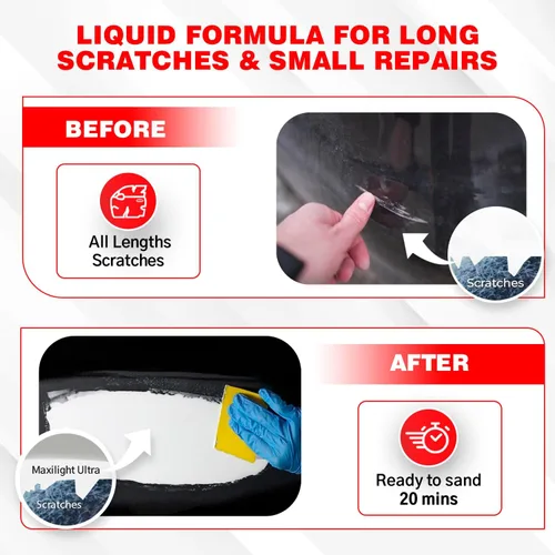 Miniatura 4 de Roberlo Maxilight Ultra Kit de relleno de cuerpo, reparación avanzada de arañazos, abolladuras y óxido, masilla ligera para automóvil, acero
