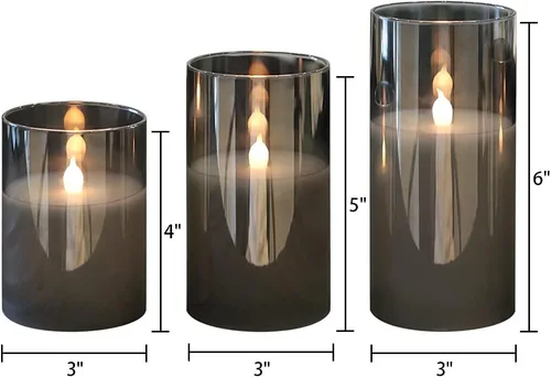 Miniatura 6 de GenSwin - Velas LED sin llama de cristal gris que funcionan con batería, con temporizador y control remoto de 10 teclas, velas de cera real de luz