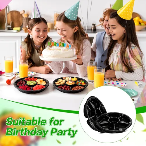Miniatura 5 de Mwellewm 10 piezas de bandeja redonda de plástico con tapa para aperitivos, bandeja de servir dividida, contenedores desechables de almacenamiento