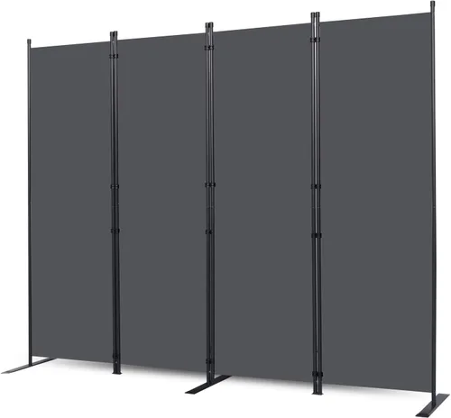 CHOSENM Divisor de pared, 4 paneles divisores de habitación y pantallas de privacidad plegables con pies de soporte más anchos, pantalla de Gris