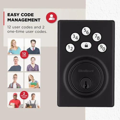 Miniatura 4 de Kwikset Powerbolt 240 Pestillo Electrónico Contemporáneo con Teclado de 5 Botones Negro Mate para Puerta, con Entrada sin Llave Conveniente, Códigos