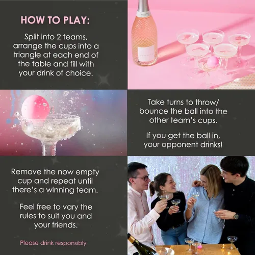 Miniatura 4 de Talking Tables Prosecco Pong - Juego de fiesta de beber, incluye bolas, juegos para despedida de soltera, noche de niñas, cumpleaños, despedida