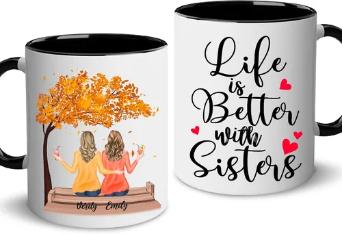 Miniatura 12 de WHIDOBE Taza personalizada para hermana (2 mujeres) personalizada de 11 onzas, 15 onzas, taza de cerámica para hermana, mejores amigas con avatares