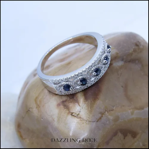 Miniatura 4 de Dazzlingrock Collection Anillo de boda de aniversario de mujer con piedras preciosas redondas y diamantes blancos Plata de ley 925