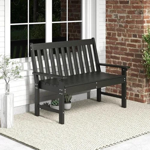 Tangkula Banco de jardín HDPE para exteriores con respaldo, silla de sofá biplaza para patio para 2 personas para todo tipo de clima con asiento de