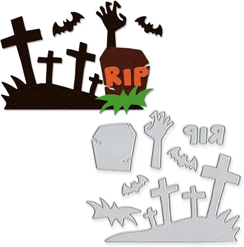 Miniatura 7 de Escoba de bruja troquelada de metal para hacer tarjetas y decoraciones de Halloween, troqueladas de araña, plantillas y plantilla de relieve