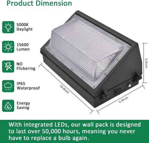 Miniatura 2 de Paquete de luz LED de pared con fotocélulas del atardecer al amanecer, 120 W, 15600 lúmenes, 5000 K, entrada AC100-277 V, equivalente a 750 W
