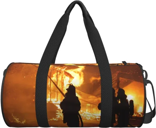 Miniatura 7 de Bolsa de viaje con cordones de fútbol americano, bolsa de viaje para el gimnasio, para hombres y mujeres, Bombero bombero llama, talla única