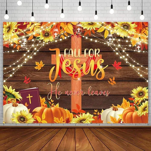 Miniatura 8 de AIBIIN Fondo de otoño de 7 x 5 pies, decoración de fiesta de Acción de Gracias, religión cristiana, fondo de poliéster, pancarta de calabaza