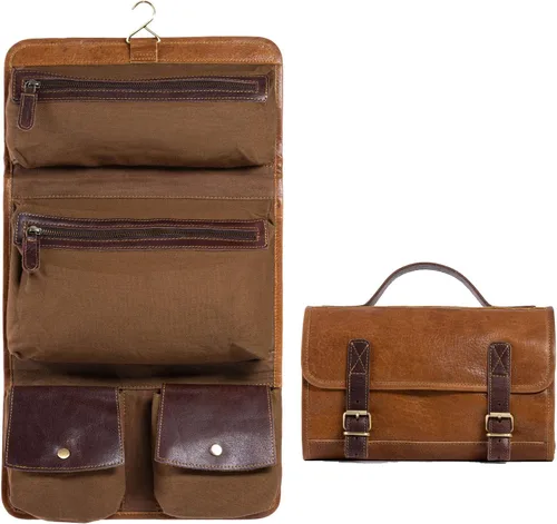 Miniatura 5 de KomalC Neceser Colgante de Cuero de Búfalo Premium para Viaje Kit Dopp