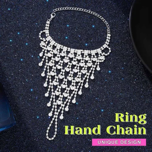 Miniatura 2 de EARENT Pulsera de plata del anillo de la cadena de la mano de la boda de la joyería de, rhinestone, Sin piedras preciosas