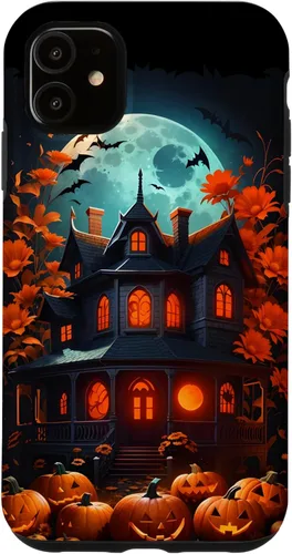 Miniatura 8 de Funda para iPhone 11 Pro Max Halloween espeluznante casa embrujada murciélagos y calabazas talladas