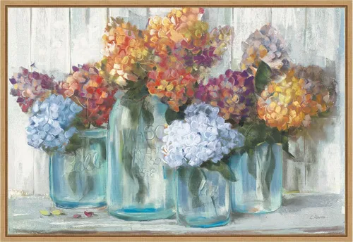 Miniatura 7 de Amanti Art Lienzo enmarcado para pared, hortensias de otoño en tarro de vidrio de Carol Rowan (23 pulgadas de ancho x 16 pulgadas de alto), marco
