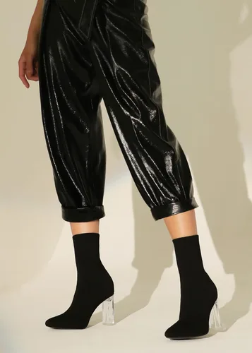 Miniatura 2 de Shoe'N Tale - Botas de tobillo con calcetín de punto para mujer, con punta, tacón medio transparente, fáciles de poner, botines elásticos