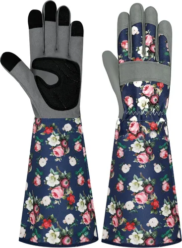 Miniatura 23 de Guantes largos de jardinería para mujer, guantes de cuero a prueba de espinas, guantes de trabajo transpirables para mujeres, patio, exteriores
