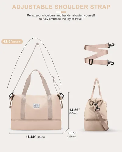 Miniatura 6 de Bolsa de viaje para mujer, bolsa deportiva para gimnasio, E1-beige