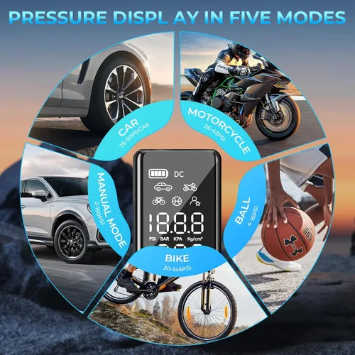 Miniatura 8 de Inflador de neumáticos, compresor de aire portátil, medidor de presión de neumáticos, bomba de aire eléctrica, pantalla LCD con luz LED