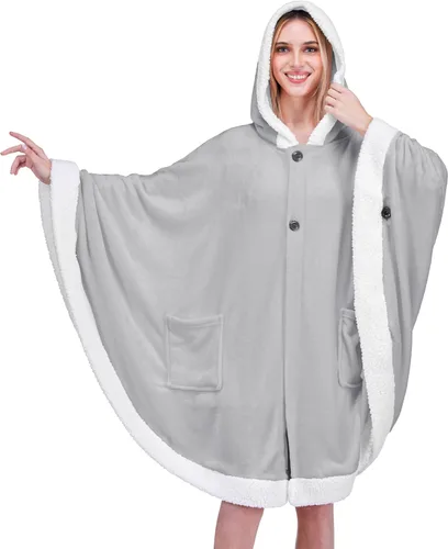 Miniatura 23 de PAVILIA Manta Vestible para Mujeres Adultas, Acogedora Manta Poncho Capa de Vellón de Felpa con Capucha, Chal Súper Suave, Manta Envolvente Angel