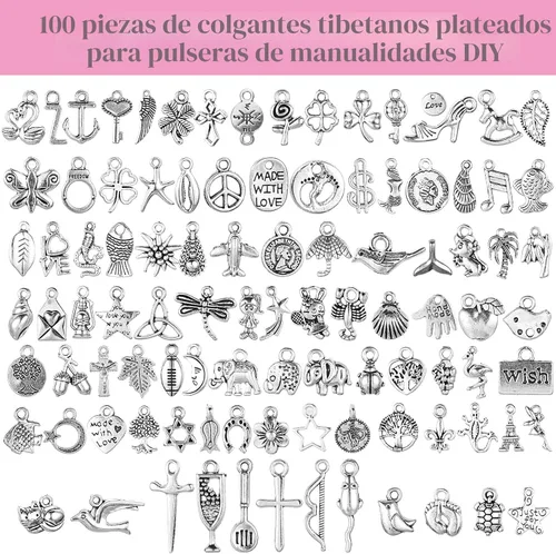 Miniatura 4 de Highergo Juego de 469 pulseras de plata con dijes, juego de pulseras de bricolaje, pulseras de cadena con clip de papel, dijes del alfabeto