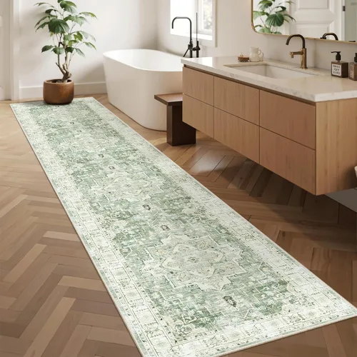 Miniatura 405 de Madane Tapete lavable de 2 x 10 pies para pasillo, cocina, recibidor, clásico, suave, antideslizante para interiores, casa de campo, baño, sala
