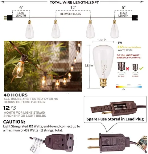 Miniatura 2 de SUNSGNE Tira de luces Edison para exteriores de 25 pies con 27 bombillas Edison transparentes, ST35 luces vintage para patio, jardín, patio, porche