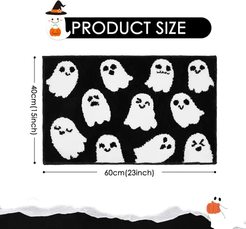Miniatura 2 de Lindameler Alfombra de baño de Halloween, espeluznante alfombra de baño de fantasma blanco y negro para decoración de baño de Halloween