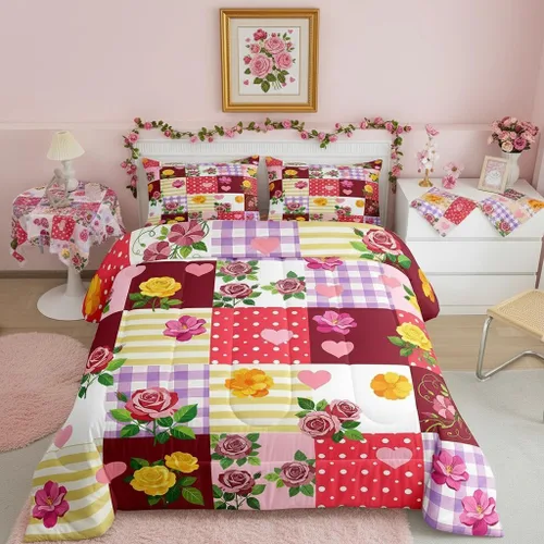 Miniatura 50 de Castle Fairy Rose Lipstick Bedding Set Elegant Quilted Comforter Set Twin Size,Women Cosmetic Duvet Insert with 1 Pillow Sham for Kids Boys Girls