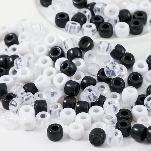 Miniatura 6 de 1000 cuentas de caballo en blanco y negro, cuentas de pony a granel, cuentas para hacer pulseras (6 x 9 negro)