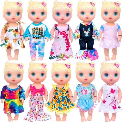 ECORELF 10 piezas de ropa y accesorios para muñecas de bebé, incluyendo vestidos, camisetas, pantalones, mono, pantalones de campana para niños y