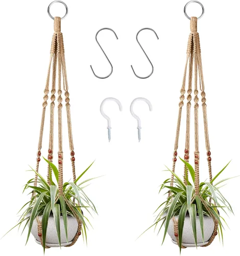 Miniatura 8 de Augshy Colgador de plantas de macramé, 2 piezas de soporte colgante para plantas con extensor, colgadores de plantas para decoración de interiores