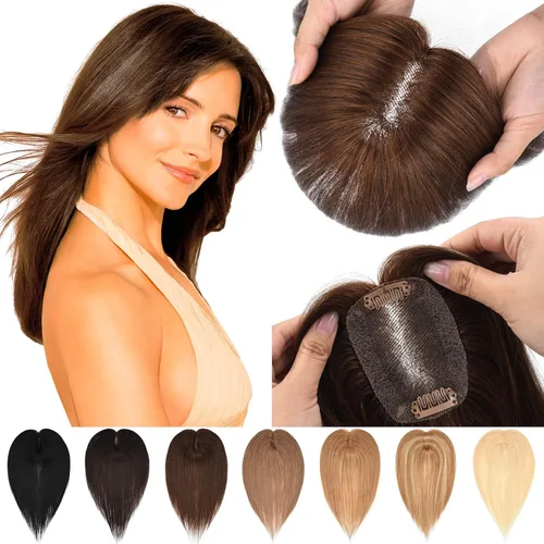 JGS1996 Toppers de cabello humano real para mujer, 150% de densidad, hecha a mano, base de encaje, peluca de cabello Remy con piezas de cabello