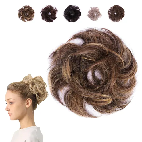Miniatura 11 de Juvabun Pieza de pelo pequeño y desordenado color negro – Coletero sintético ondulado y rizado para mujer, mini extensión de moño para cabello fino