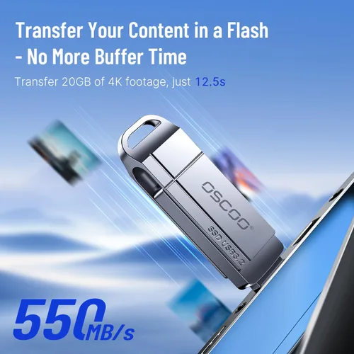 Miniatura 3 de Unidad flash SSD de 128 GB, hasta 550 MB/s–USB 3.2 Gen1 Thumb Drive, puertos USB-C y USB-A duales, compatible con iPhone 15/16/17, teléfonos