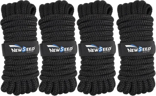 MALZE-NEWSEED Paquete de 4 Líneas de Muelle de 1/2" x 15' Cuerda de Barco de Nylon Trenzado Doble con Ojales de 12", Líneas de Amarre Premium Grado