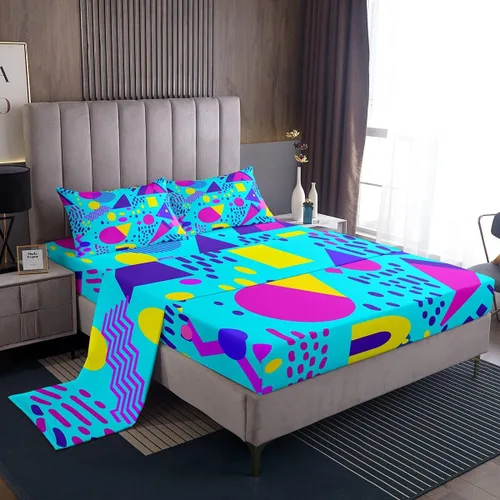 Erosebridal Juego de ropa de cama de los años 80 con patrón de Memphis, estilo vintage de los años 90, juego de sábanas de estilo Memphis de los