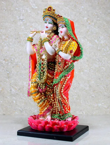 Miniatura 5 de eSplanade Radha Krishna Kishan de pie en una escultura de ídolo de Lotus Murti, resina, 16 pulgadas