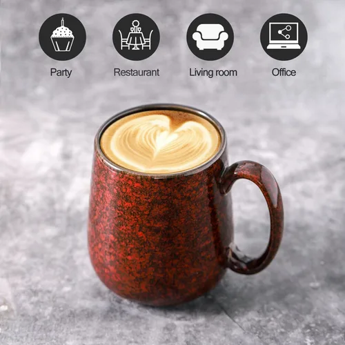 Miniatura 6 de Juego de 4 tazas de café rojas de Hasense, tazas de café de cerámica de 12 oz, taza de café con leche con mango grande para café, té, leche