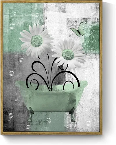 Miniatura 21 de HVEST Arte de pared retro floral morado para sala de estar, casa de campo, margaritas y mariposas en lienzo geométrico abstracto, arte de pared