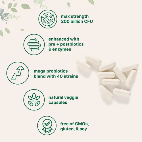 Miniatura 3 de Micro Ingredients Probióticos 200 Mil Millones de UFC, 120 Cápsulas Vegetarianas Mega Probióticos para Hombres y Mujeres 40 Cepas