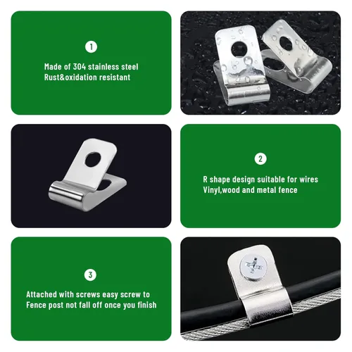 Miniatura 5 de 50 Piezas Abrazaderas de Alambre para Cerca Clips de Montaje para Cercado Agrícola, Clips de Alambre de Acero Inoxidable con Tornillos Clips