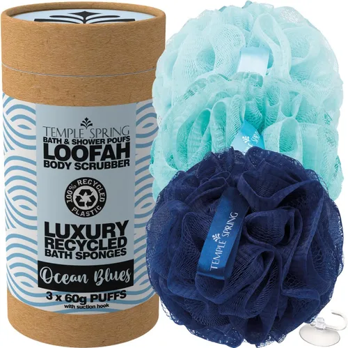 Miniatura 9 de Temple Spring Esponja de malla suave para ducha, paquete de 3 (2.12 onzas cada uno), exfoliante corporal suave para espuma rica y piel suave