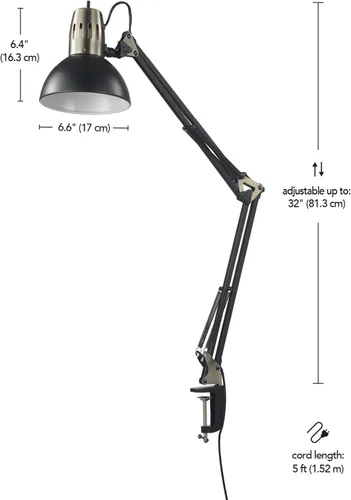 Miniatura 9 de Globe Electric 62000010 Lámpara de escritorio de 32" con múltiples articulaciones con abrazadera metálica, latón mate, acentos blancos, interruptor
